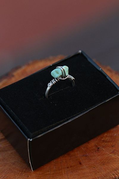 Paganca Turquoise Natural Stone Wire Wrap Spiritual Energy Ring