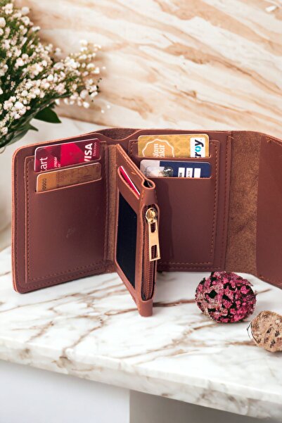 dericom Стилен кафяв портфейл, дамски аксесоар за картодържател с щракване и цип от мека кожа