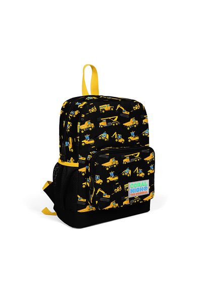 Yaygan Coral High Black Yellow Patterned Four Compartment School Backpack 23475