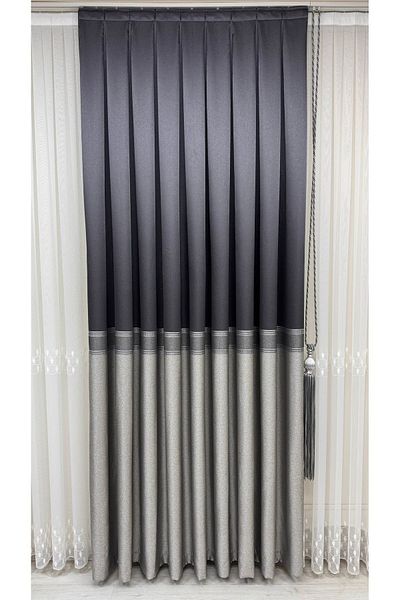 Fon Dünyası Clipboard Background Curtain Striped Anthracite Gray (Single Wing)
