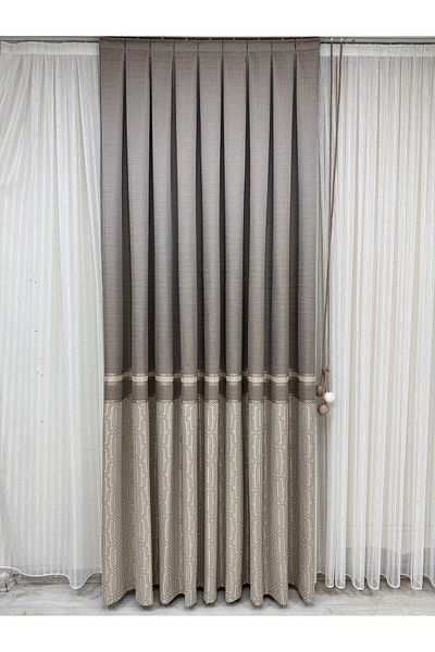 Fon Dünyası Beige-Cream-Gold Panel Background Curtain Single Wing