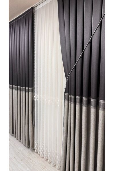Fon Dünyası Clipboard Background Curtain Striped Anthracite Gray (Single Wing)