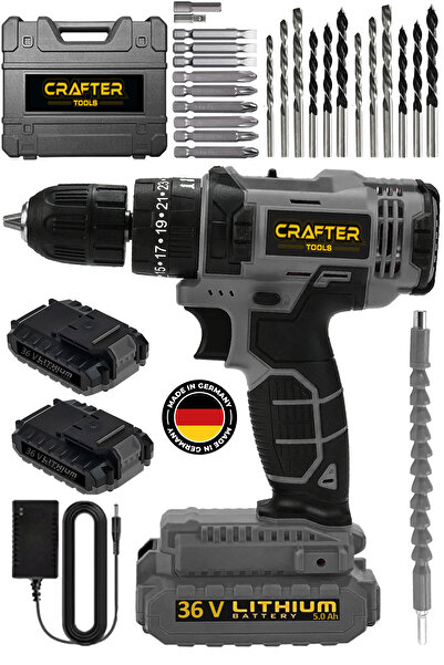 CRAFTERTOOLS 36V 5Ah Şarjlı Darbeli Matkap Seti Çelik Şanzuman Çift Bataryalı...