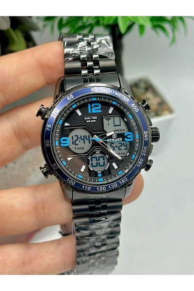 Reward Men's Wristwatch - With Digital Display, Calendar and Steel Band