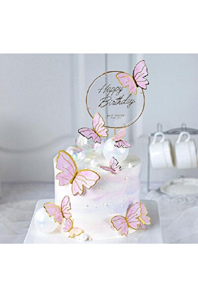 Parti Furyası Pasta Balon Üzeri Dekor Kelebek Süsler  Pasta Balon üzeri Süsle...