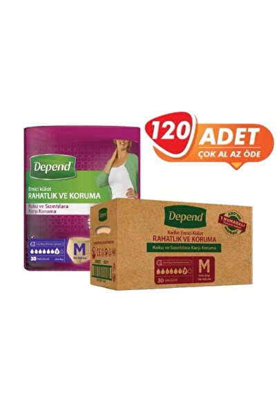 Depend Kadın Emici Külot Büyük Boy (M) 30’lu (4 Paket 120 Adet)