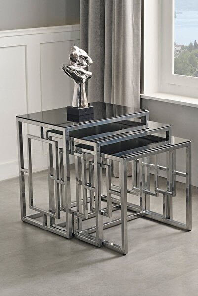 Sawoli Home Nova Gümüş Metal Ayak Füme Aynalı Zigon Sehpa