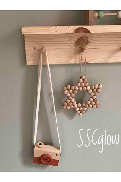 SSCglow Διακοσμητικό αστέρι με χάντρες από φυσικό ξύλο με 6 γωνίες, στολίδι χριστουγεννιάτικου δέντρου με κορδόνι από γιούτα