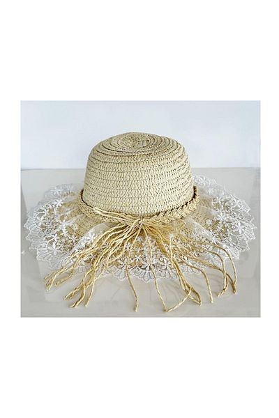 By Piera Straw Girl's Hat - Lace Model 4008