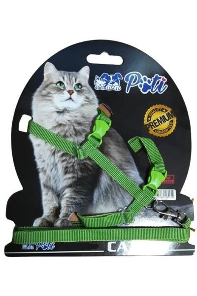 pati Yavru Köpek ve Kedi Gezdirme Takım Tasması (Ayarlanabilir) Düz Yeşil
