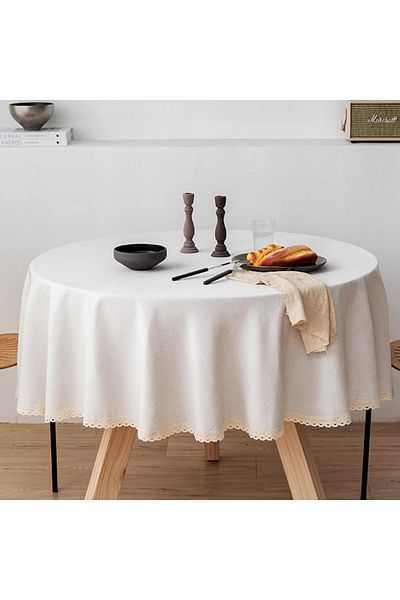 Zeren Home مجموعة Meral Kurşun - مفرش طاولة دائري بتفاصيل جبر