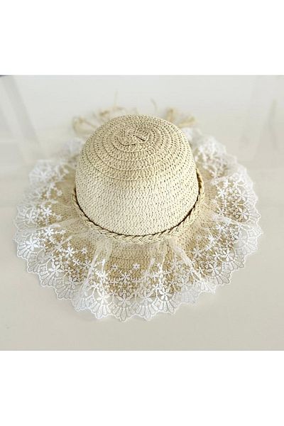 By Piera Straw Girl's Hat - Lace Model 4008