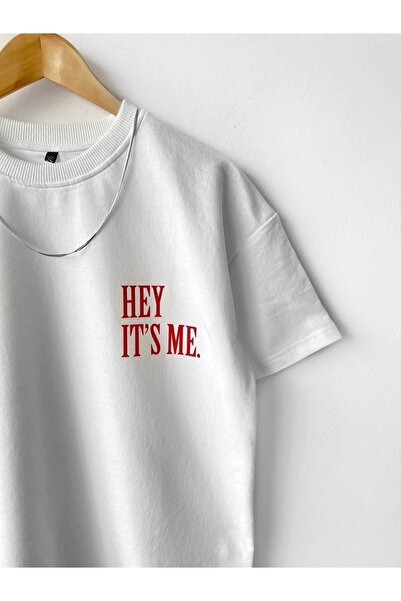 NETTENSTORE Men's Oversize Crew Neck T-shirt - Hey It's Me Printed