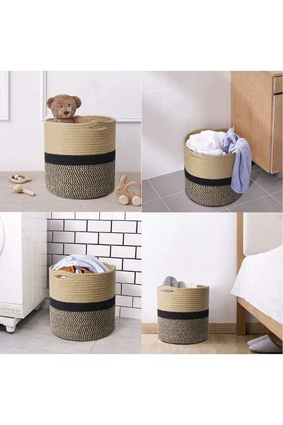 ModaCardin 20x20 Cm Decorative Jute Wicker Flower Pot Towel Holder Organizer