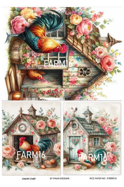 Genel Markalar Farm Serisi FARM16 Renkli, Horoz Desenli 30*42 cm Pirinç Dekopaj