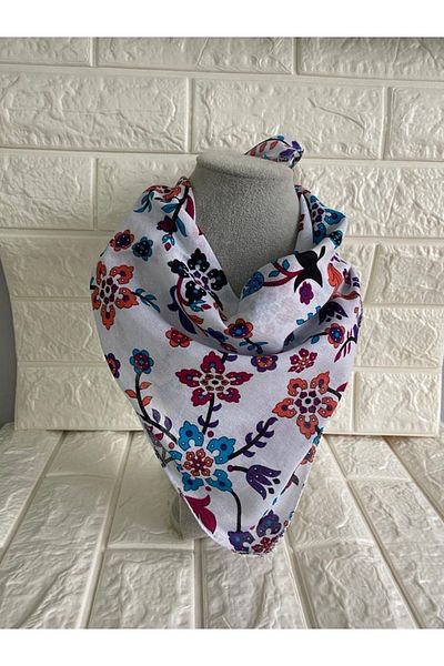 sema aksesuar Valentine's Day Special Ethnic Flower Patterned 100% Cotton Bandana Women's Scarf - Gift