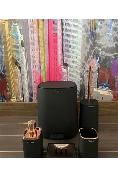AROW Σετ μπάνιου 5 τεμαχίων Black Amara Plastic - 5 τεμαχίων πορσελάνη