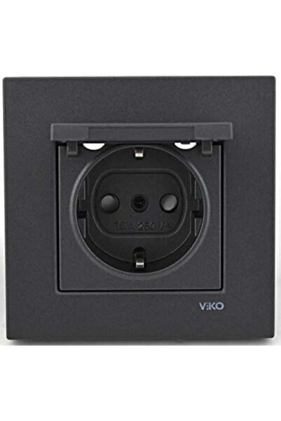 VİKO Novella/trenda Kapaklı Topraklı Priz Çocuk Korumalı Çerçeveli (FÜME)