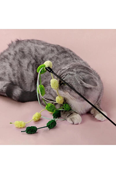 hipiylow Çıngıraklı Kedi Peluş Top Yakalama Oyun Oltası Zilli Renkli İpli Ked...