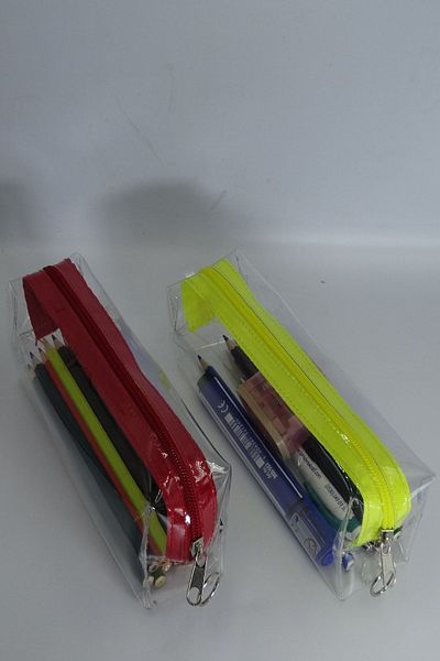 Togin Transparent PVC Pencil Case Single Compartment Transparent Pen Holder 1 Piece Red, 1 Piece Yellow Pen Holder