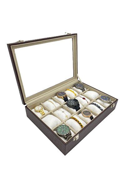 sezginkutuveaksesuar Saat Kutusu 15 Li Kroko Kahve