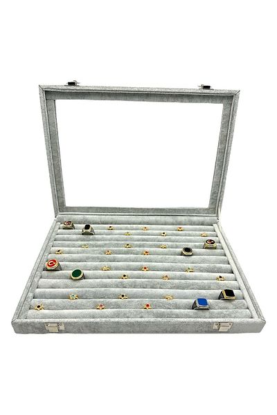 kutuveaksesuar Glass Ring Box Gray Suede Coated