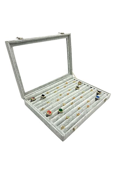 kutuveaksesuar Glass Ring Box Gray Suede Coated