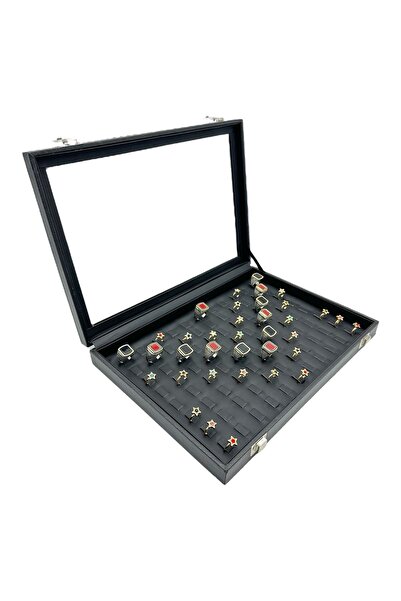 sezginkutuveaksesuar Yüzük Kutusu Camlı Tırnaklı Siyah Siyah