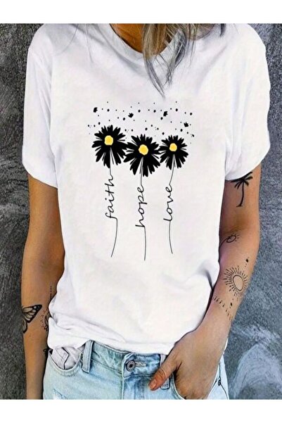 CLASSY.MODA Білі футболки з принтом з коротким рукавом та горловиною з принтом