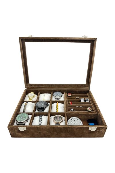 kutuveaksesuar Watch Jewelry Organizer Glass Alcantara Fabric Coated