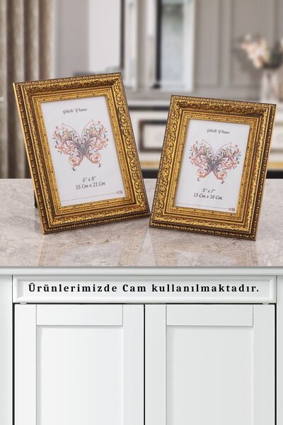 Seniste Paris Camlı Dekoratif Resim Çerçevesi 2'li Gold Eskitme Ayarlanabilir...