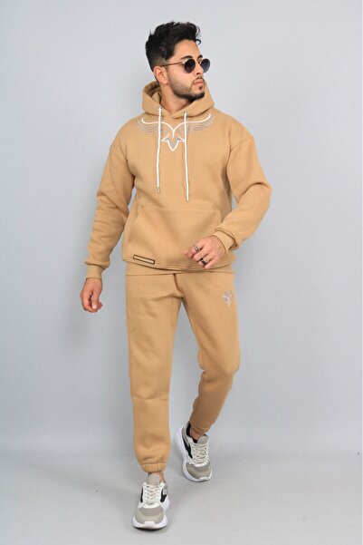 CLASSY.MODA Σετ αθλητικής φόρμας -2 τεμάχια (πάτος-πάνω μέρος) - Με στάμπα - Με κουκούλα - ύφασμα 3 κλωστών με ριγέ - Μονόχρωμο