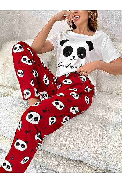 CLASSY.MODA Fabric COTTON - Crop Flexible Knitted Undershirt - Full Lycra - Panda Print