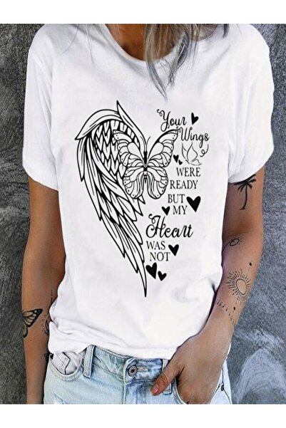 CLASSY.MODA Білі футболки з принтом з коротким рукавом та горловиною з принтом