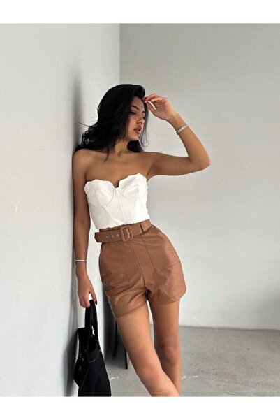 CLASSY.MODA SPOR ŞORT DERI KALITLI Beli Kemerli Çift Cepli
