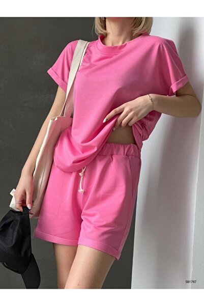 CLASSY.MODA طقم شورت رياضي من القماش ذو خيطين - مقاس كبير