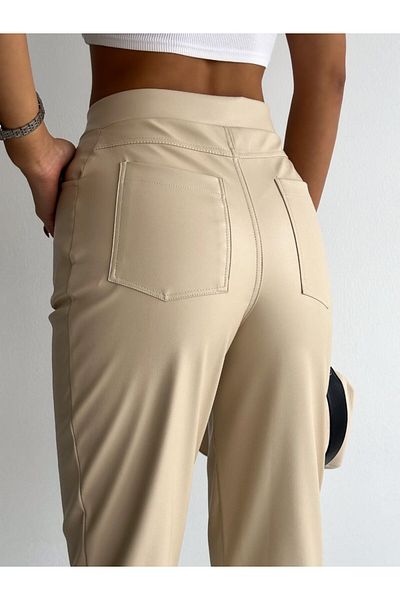 CLASSY.MODA Women's High Waist Pants Made of Leather Fabric