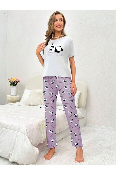 CLASSY.MODA Fabric COTTON - Crop Flexible Knitted Undershirt - Full Lycra - Sleeping panda print
