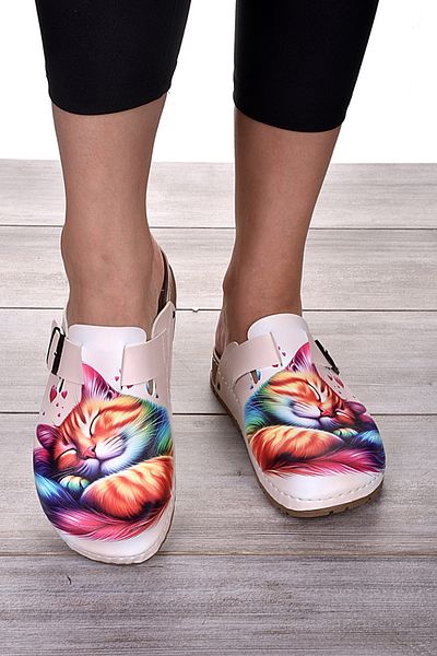 DOGİYE 9038 Παντόφλες Comfort Sabo με μοτίβο Sleeping Cat