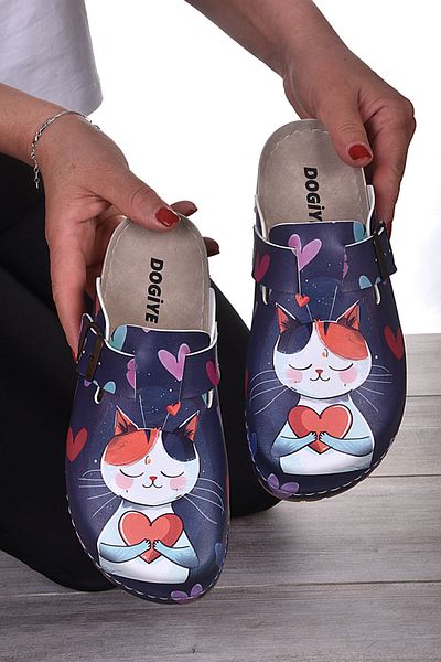 DOGİYE 9040 Παντόφλες Comfort Sabo με μοτίβο Sweet Cat