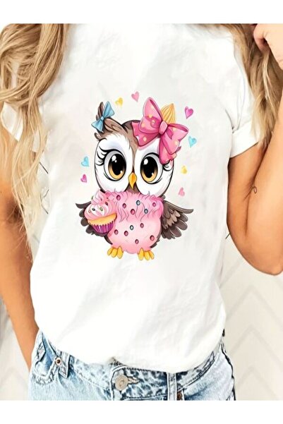 CLASSY.MODA Μπλουζάκι με λευκό εμπριμέ Oversize Ζέρσεϊ - Crew Neck, κοντό μανίκι