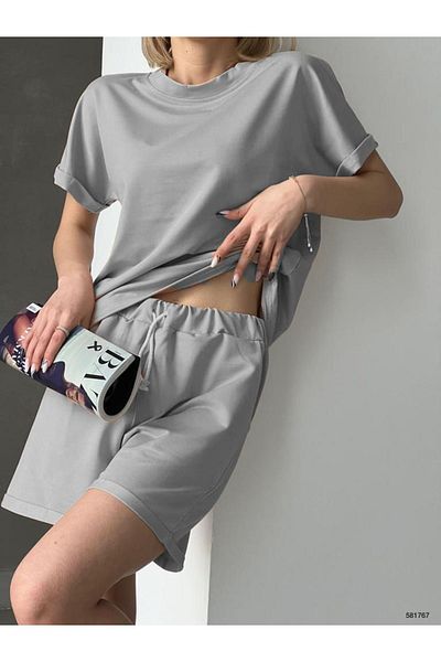 CLASSY.MODA Αθλητικό Σετ Σορτς ΥΦΑΣΜΑ ΔΥΟ ΚΛΩΣΤΩΝ - μεγάλο μέγεθος