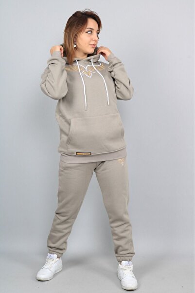 CLASSY.MODA Σετ αθλητικής φόρμας -2 τεμάχια (πάτος-πάνω μέρος) - Με στάμπα - Με κουκούλα - ύφασμα 3 κλωστών με ριγέ - Μονόχρωμο