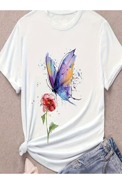 CLASSY.MODA Süprem T-Shirt - Біла футболка з принтом, оверсайз, велосипедний комір, короткий рукав