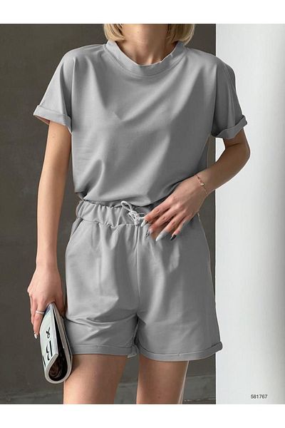 CLASSY.MODA Αθλητικό Σετ Σορτς ΥΦΑΣΜΑ ΔΥΟ ΚΛΩΣΤΩΝ - μεγάλο μέγεθος