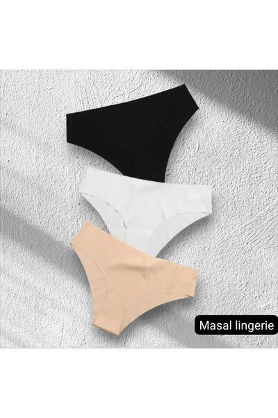 Masal Lingerie Women's 3-Piece Seamless Laser Cut Non-Marking Lycra Bikini Slip Panties