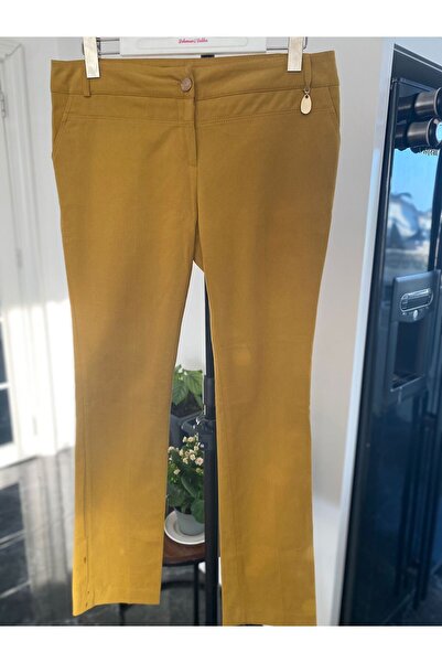 Bohemian Stamp Fabric Long Length Classic Winter Trousers Mustard