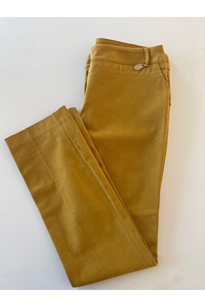 Bohemian Stamp Fabric Long Length Classic Winter Trousers Mustard