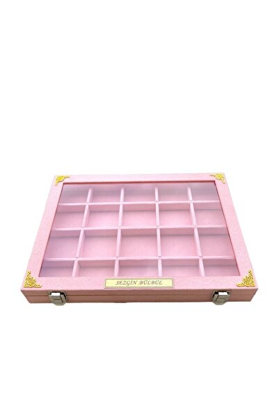 kutuveaksesuar Takı Ve Aksesuar Organizeri Camlı Kapaklı Kadife Pembe Isme Öz...