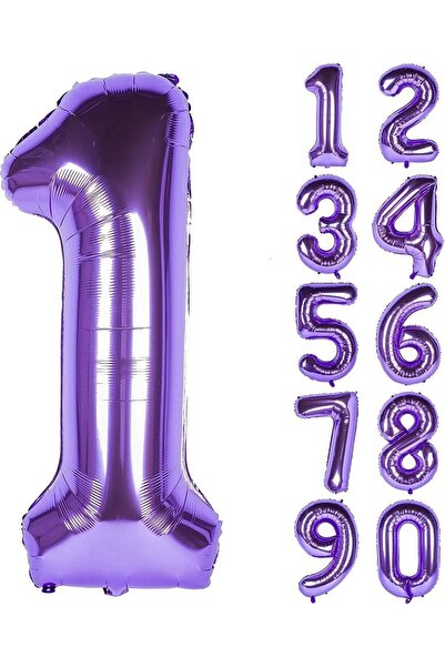 Bkmc 1 Yaş Mor Renk Rakam Folyo Balon 1 Bir Rakam Mor Folyo Balon